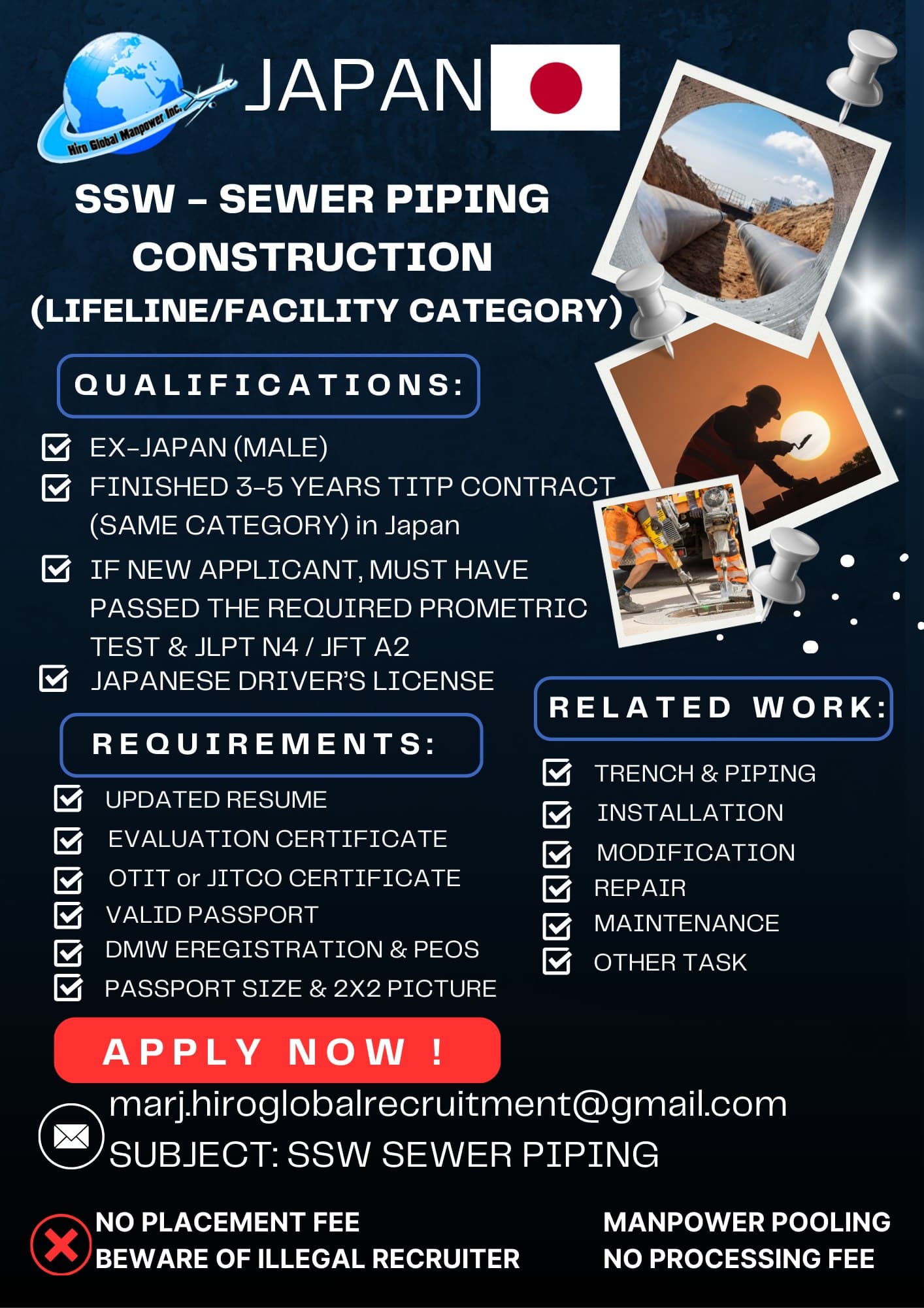 SEWER PIPING CONSTRUCTION WORK